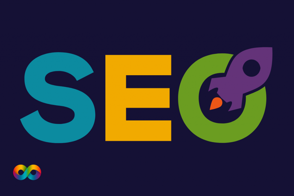 An image with a dark blue background with the word SEO on it