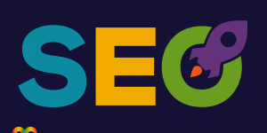 An image with a dark blue background with the word SEO on it