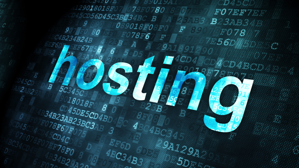 The word hosting in pale blue with some website style coding behind